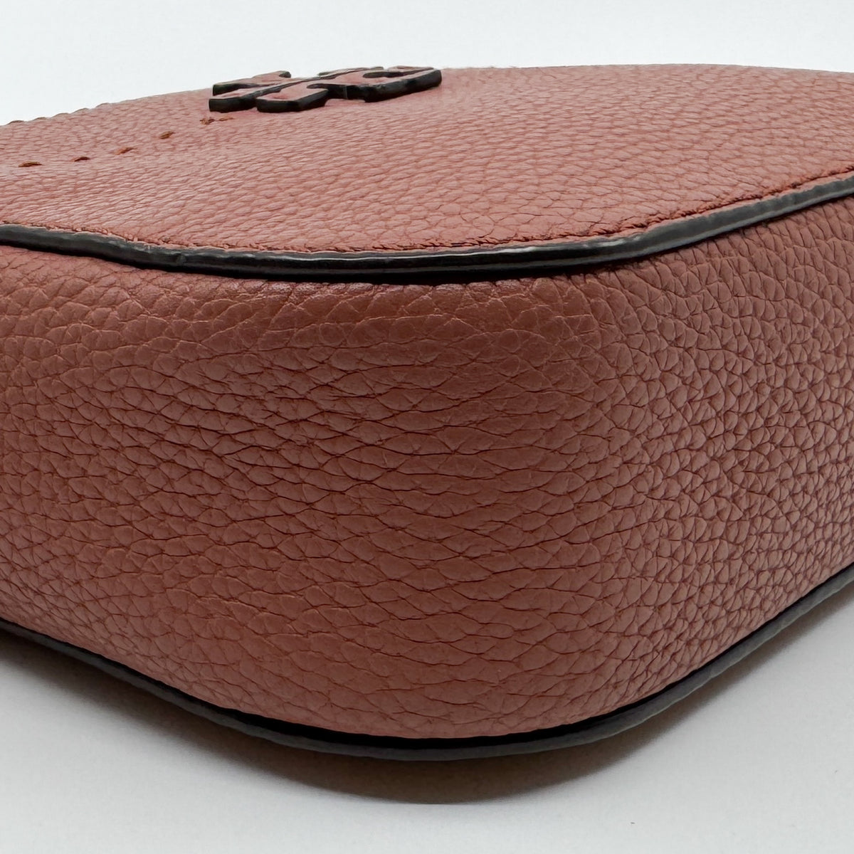 Tory Burch McGraw Terracotta Rust Pebbled Leather Double T Camera Crossbody Bag