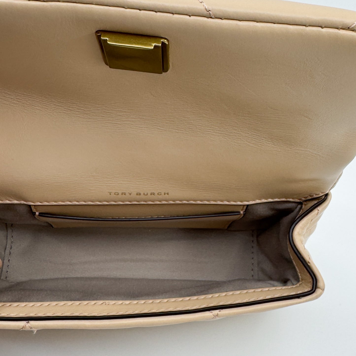 Tory Burch Apricot Leather Kira Diamond Quilt Mini Flap Bag [NEW]