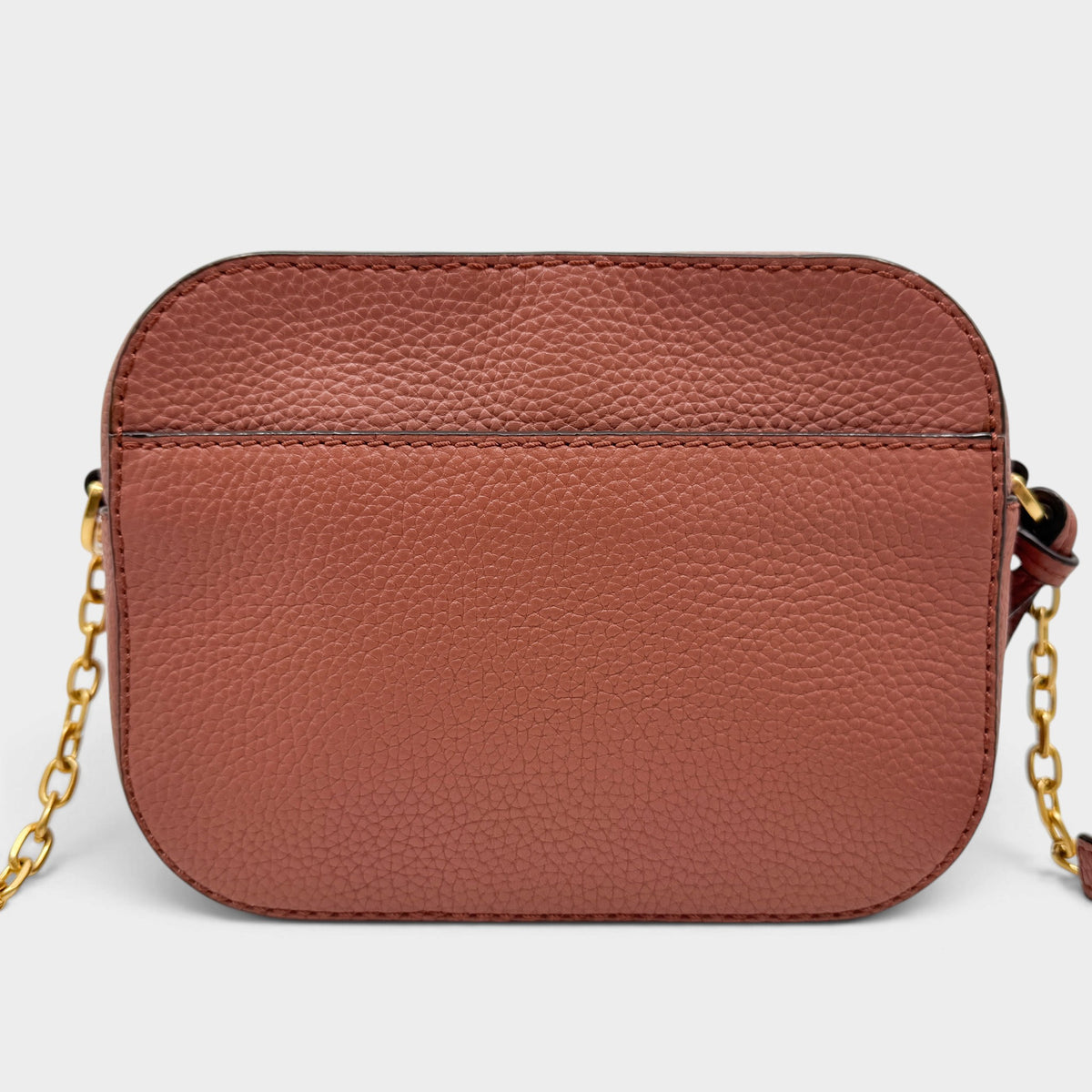 Tory Burch McGraw Terracotta Rust Pebbled Leather Double T Camera Crossbody Bag