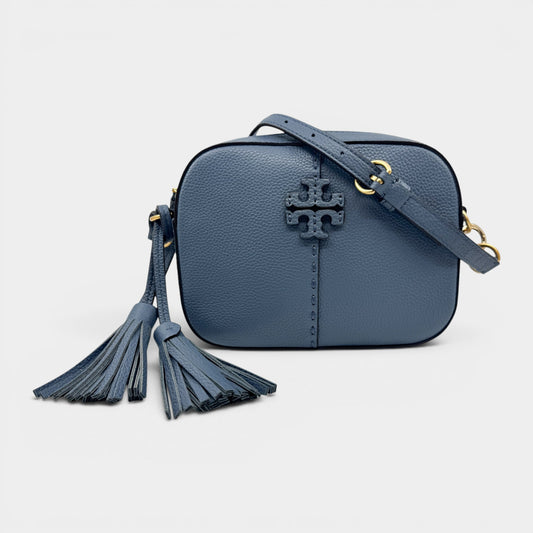 Tory Burch Blue Leather McGraw Camera Shoulder Bag