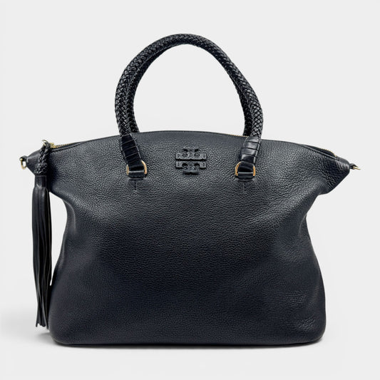 Tory Burch Black Leather Taylor Satchel Top Handle Bag