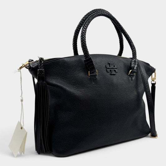 Tory Burch Black Leather Taylor Satchel Top Handle Bag