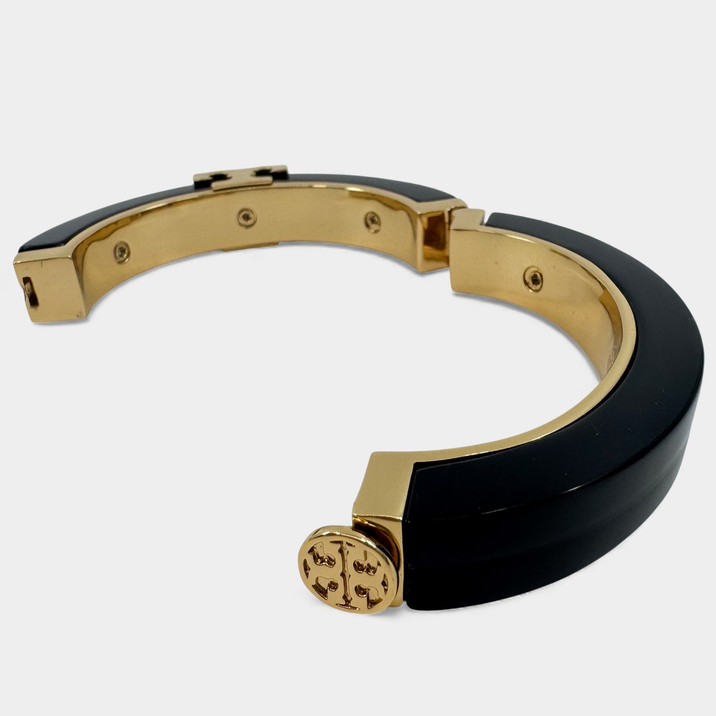 Tory Burch Black Enamel & Gold Tone Metal Bracelet Bangle