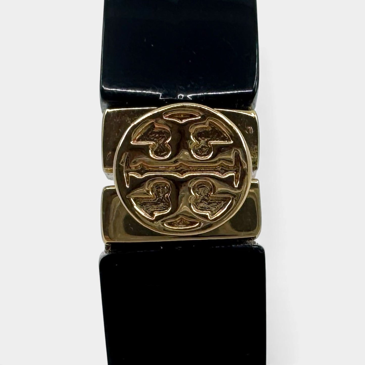 Tory Burch Black Enamel & Gold Tone Metal Bracelet Bangle