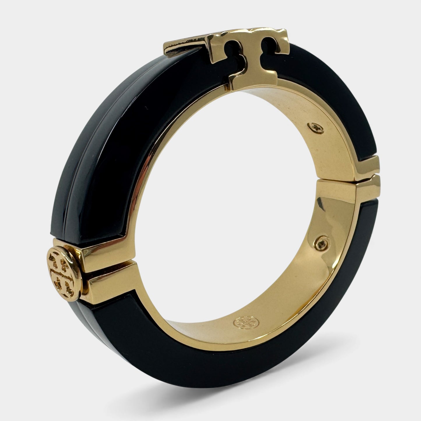 Tory Burch Black Enamel & Gold Tone Metal Bracelet Bangle