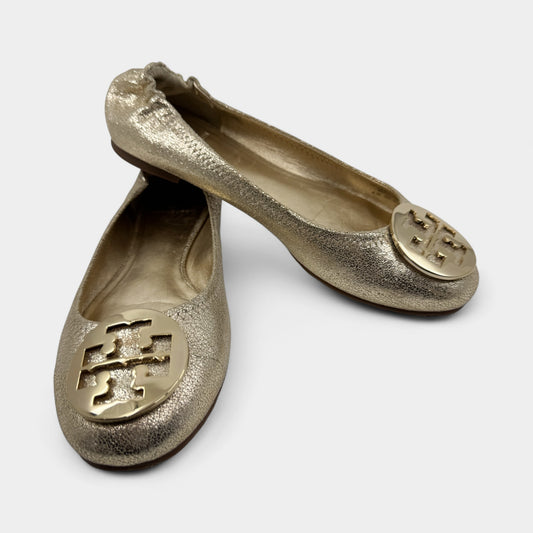 Tory Burch Gold Logo Ballet Flats Shoes AU8.5 ~ EU39