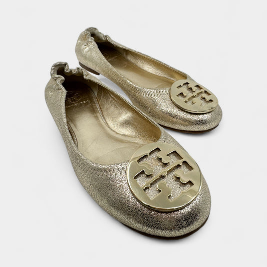 Tory Burch Gold Logo Ballet Flats Shoes AU8.5 ~ EU39