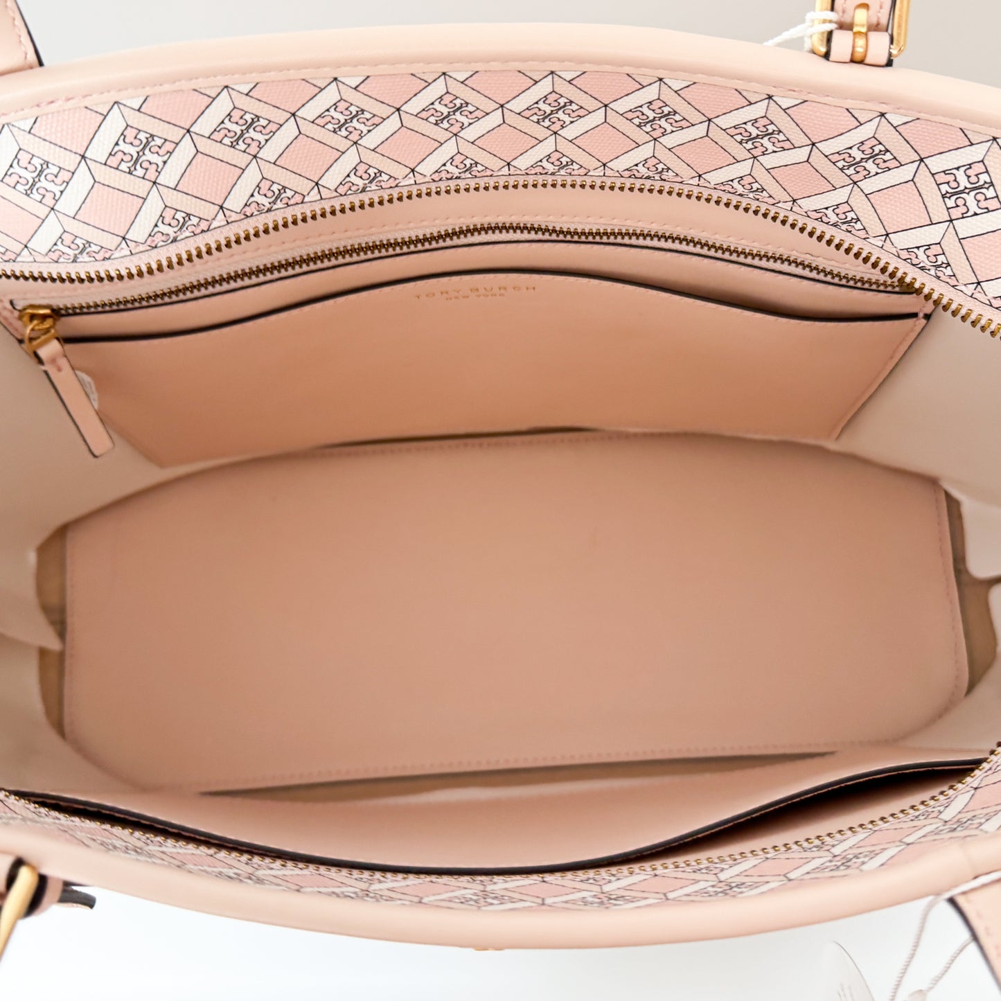Tory Burch Dusted Pink Geo Logo Zip Tote Bag [NEW]