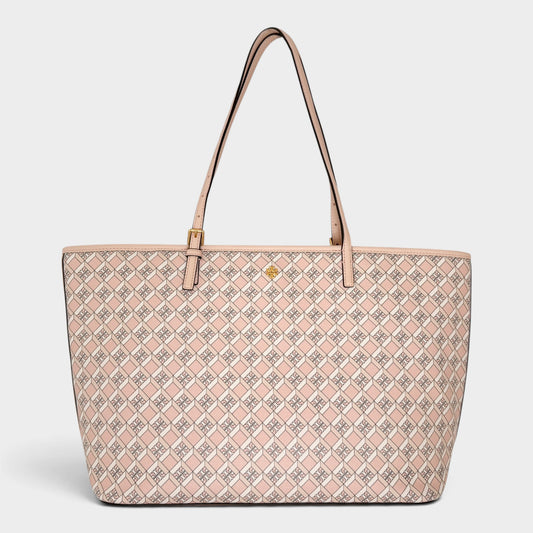 Tory Burch Dusted Pink Geo Logo Zip Tote Bag [NEW]