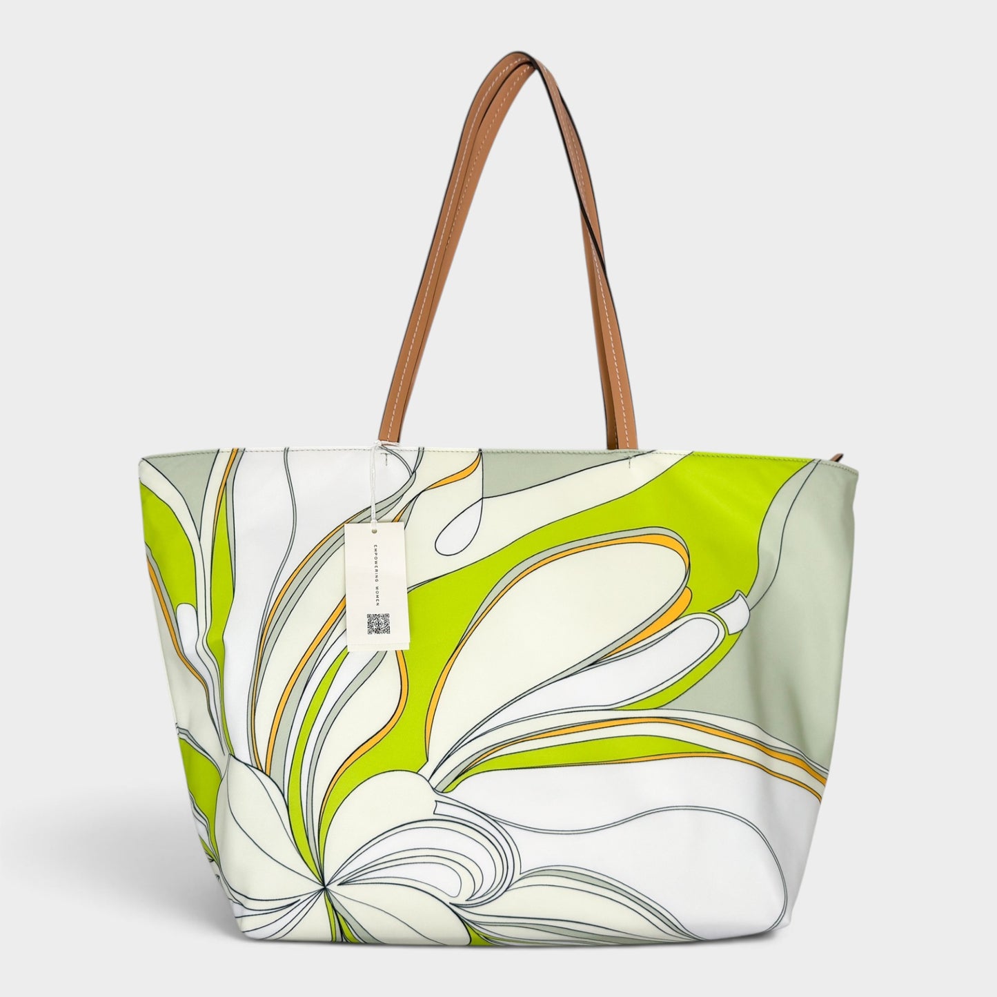 Tory Burch Chartreuse Twisty Flower Ella Nylon Zip Tote Bag [NEW]