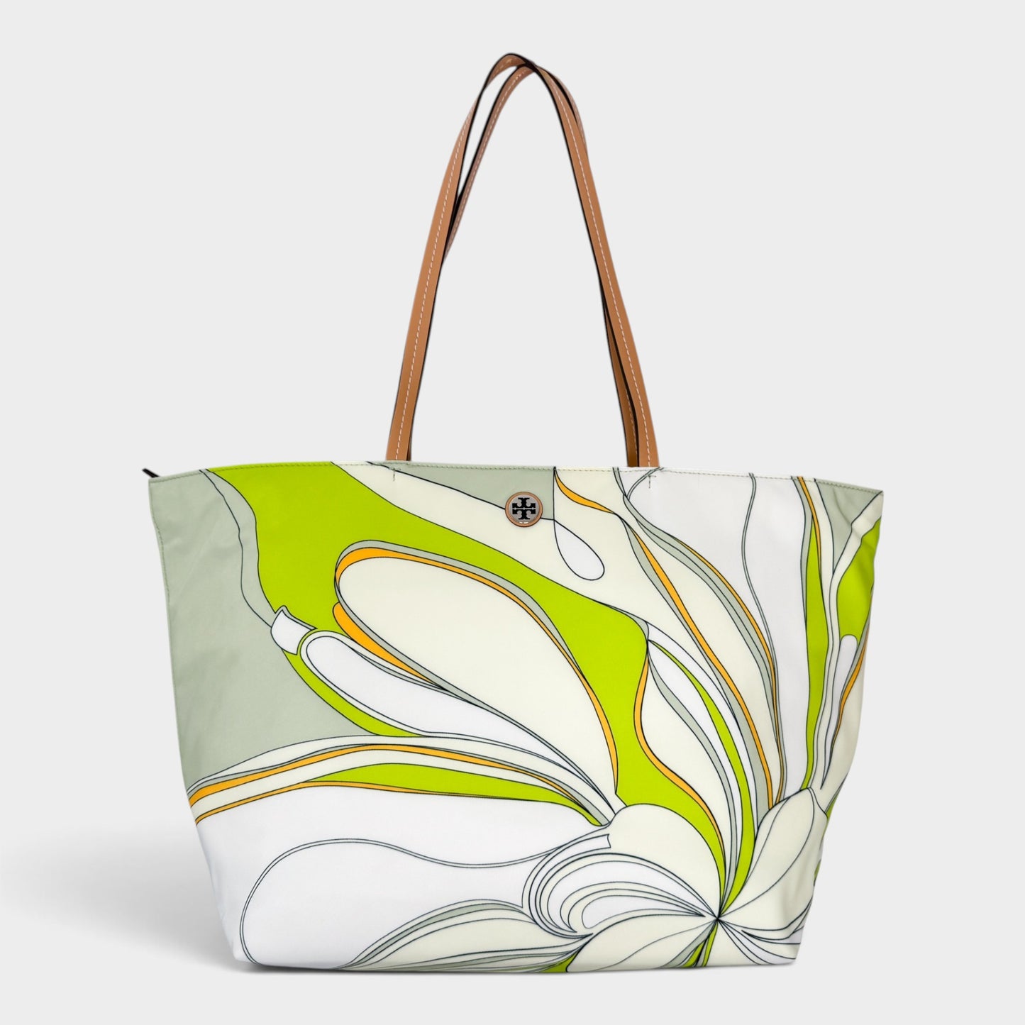 Tory Burch Chartreuse Twisty Flower Ella Nylon Zip Tote Bag [NEW]
