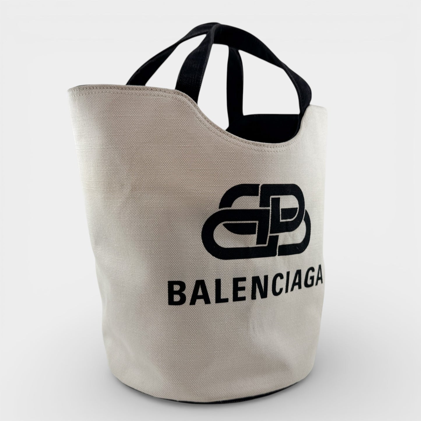 Balenciaga Black Natural Wave Small Bucket Tote Bag