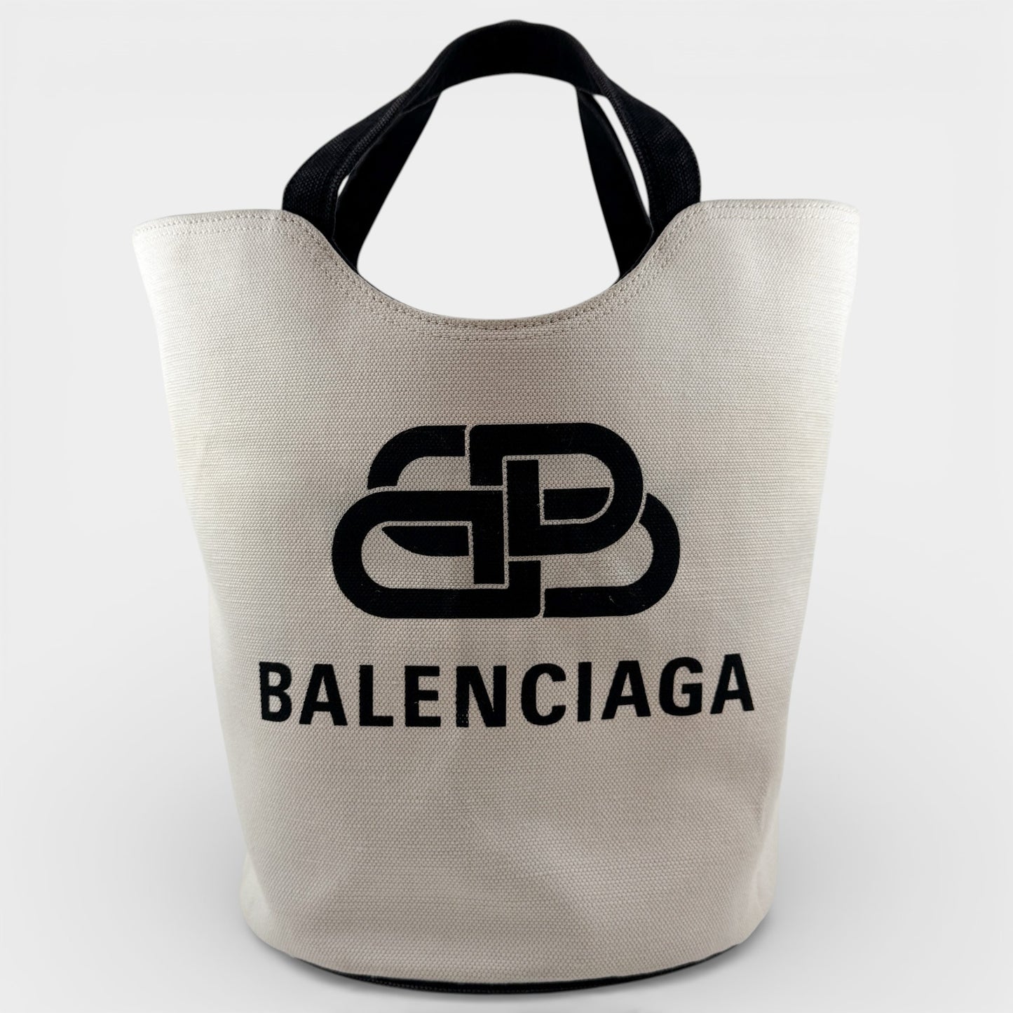 Balenciaga Black Natural Wave Small Bucket Tote Bag