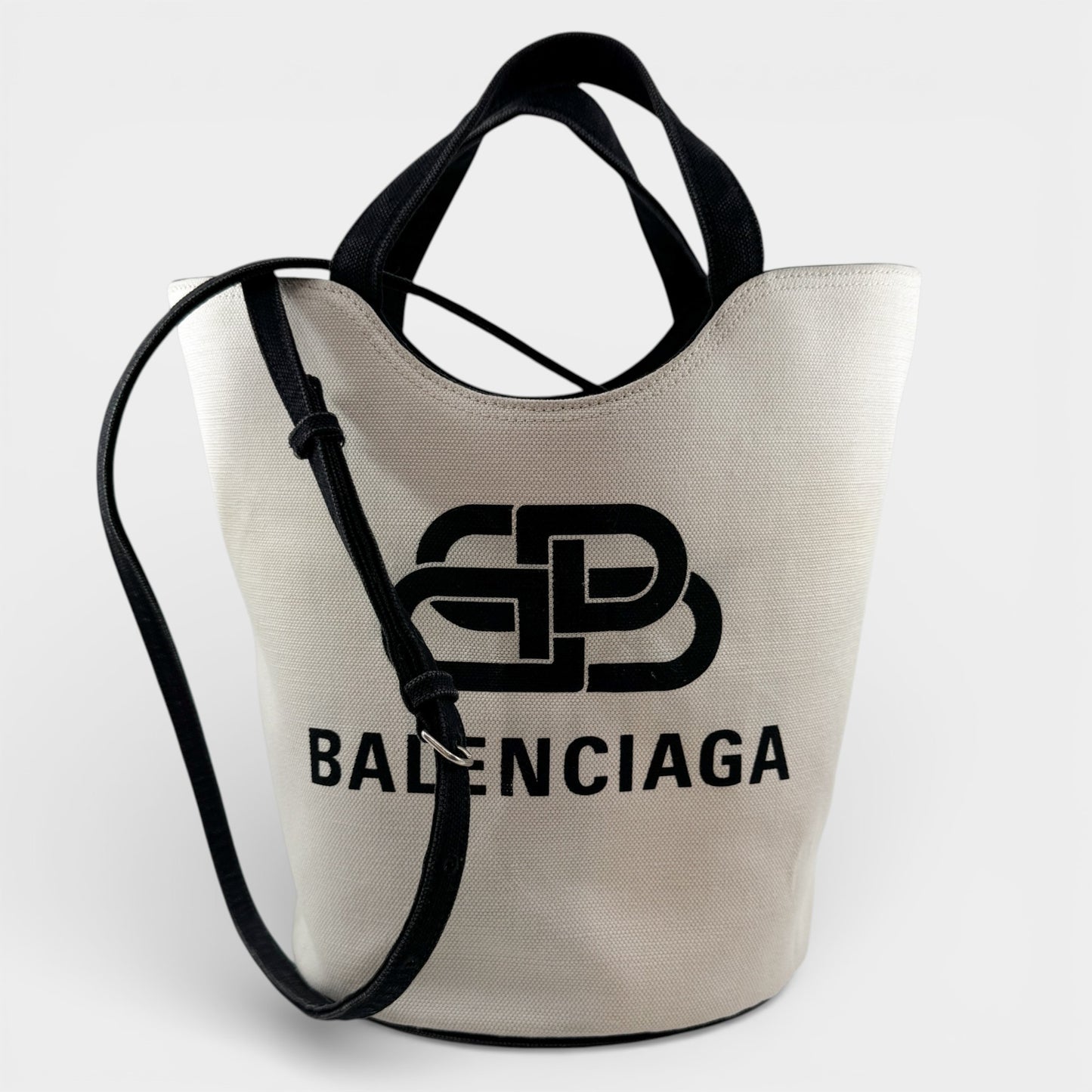 Balenciaga Black Natural Wave Small Bucket Tote Bag