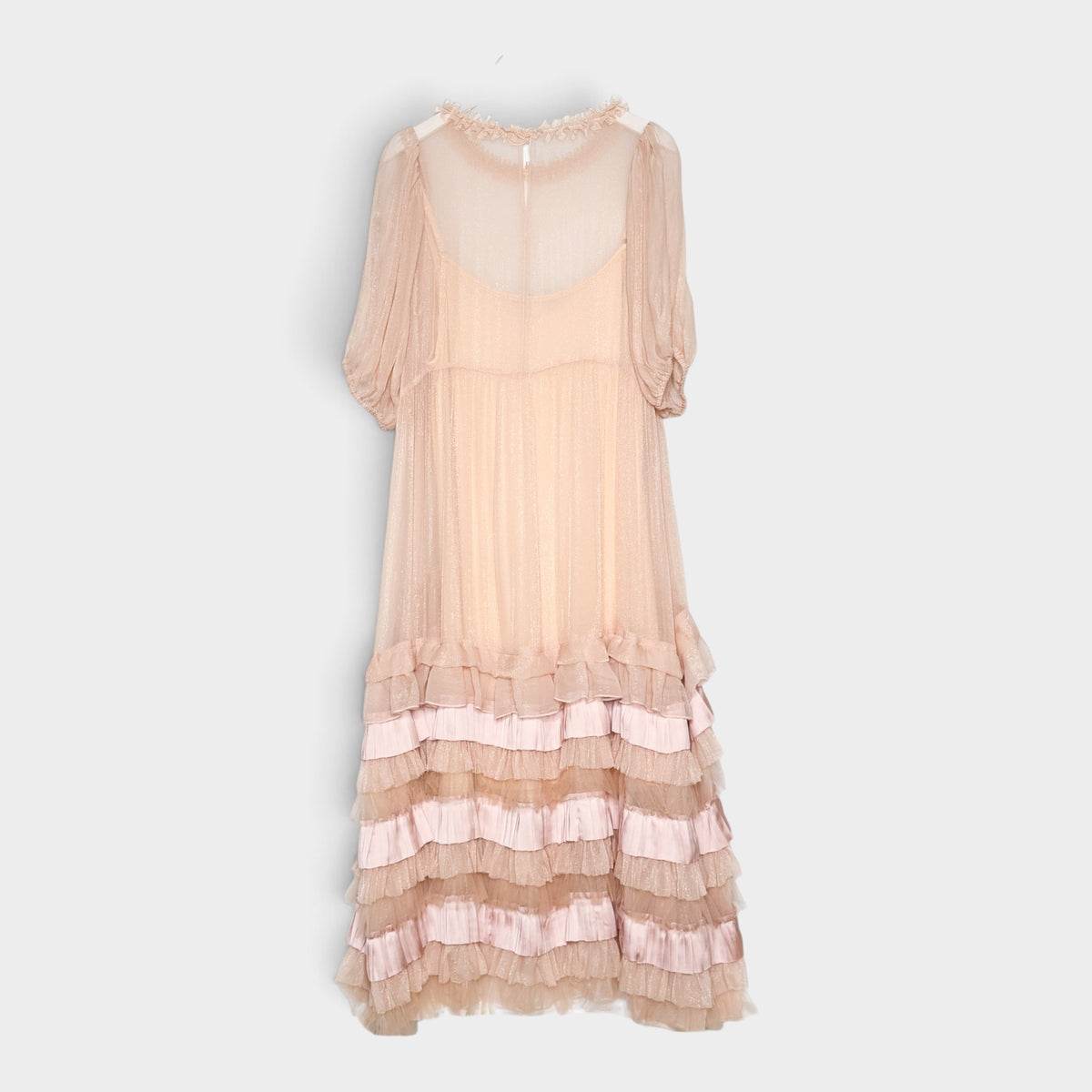 Trelise Cooper Blush Pink Shimmer Of Hope Silk Blend Frill Ruffle Dress AU12 ~ Medium
