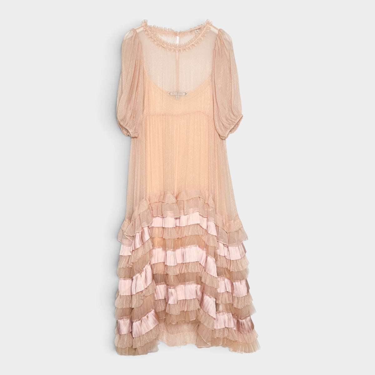 Trelise Cooper Blush Pink Shimmer Of Hope Silk Blend Frill Ruffle Dress AU12 ~ Medium