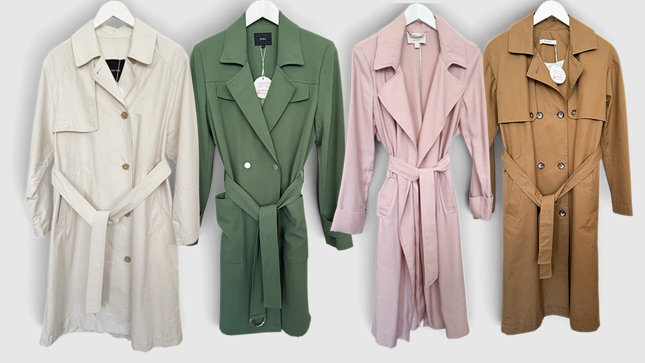 Load video: studio61 video about preloved designer spring trench coats for online shopping