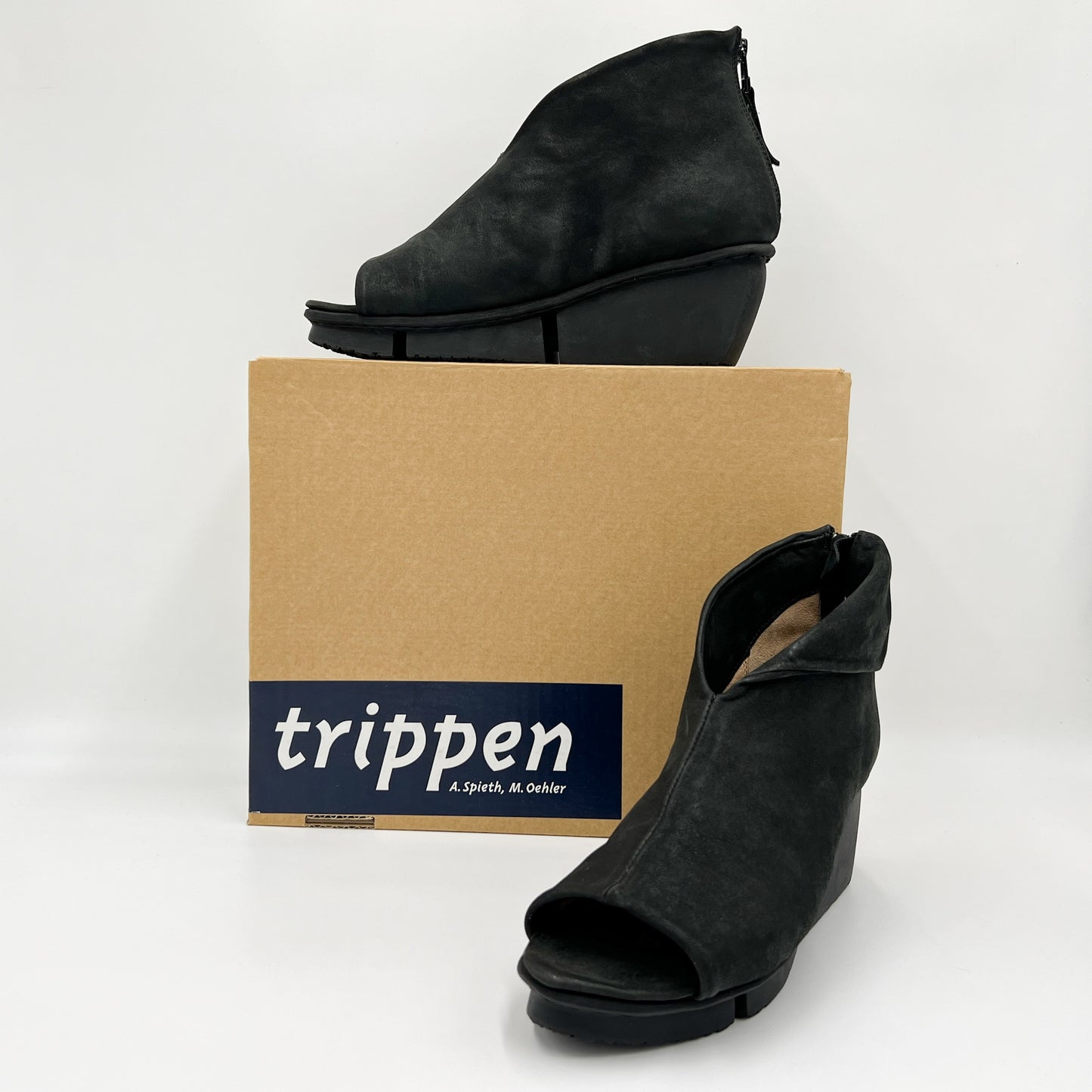 Trippen Galaxy Black Peep-Toe Wedge Ankle Boots EU40 ~ AU9