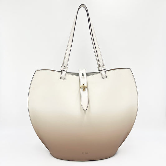 Furla Unica Gradient Beige Leather Medium Satchel Tote Bag