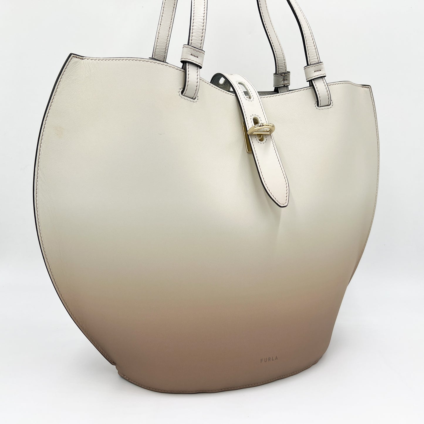 Furla Unica Gradient Beige Leather Medium Satchel Tote Bag