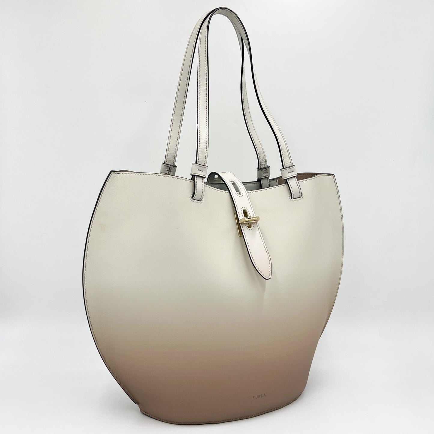 Furla Unica Gradient Beige Leather Medium Satchel Tote Bag