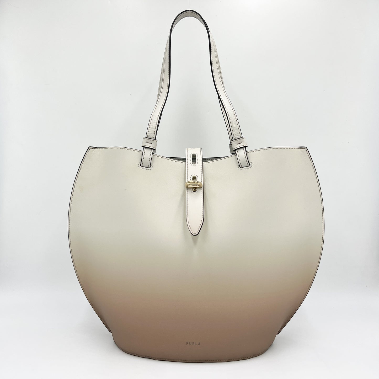 Furla Unica Gradient Beige Leather Medium Satchel Tote Bag