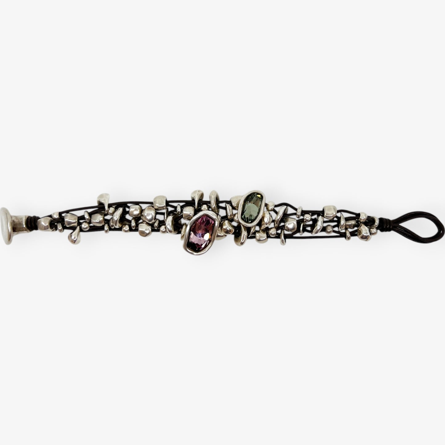 UNOde50 Handmade Crystal, Leather & Silver Bead Bracelet