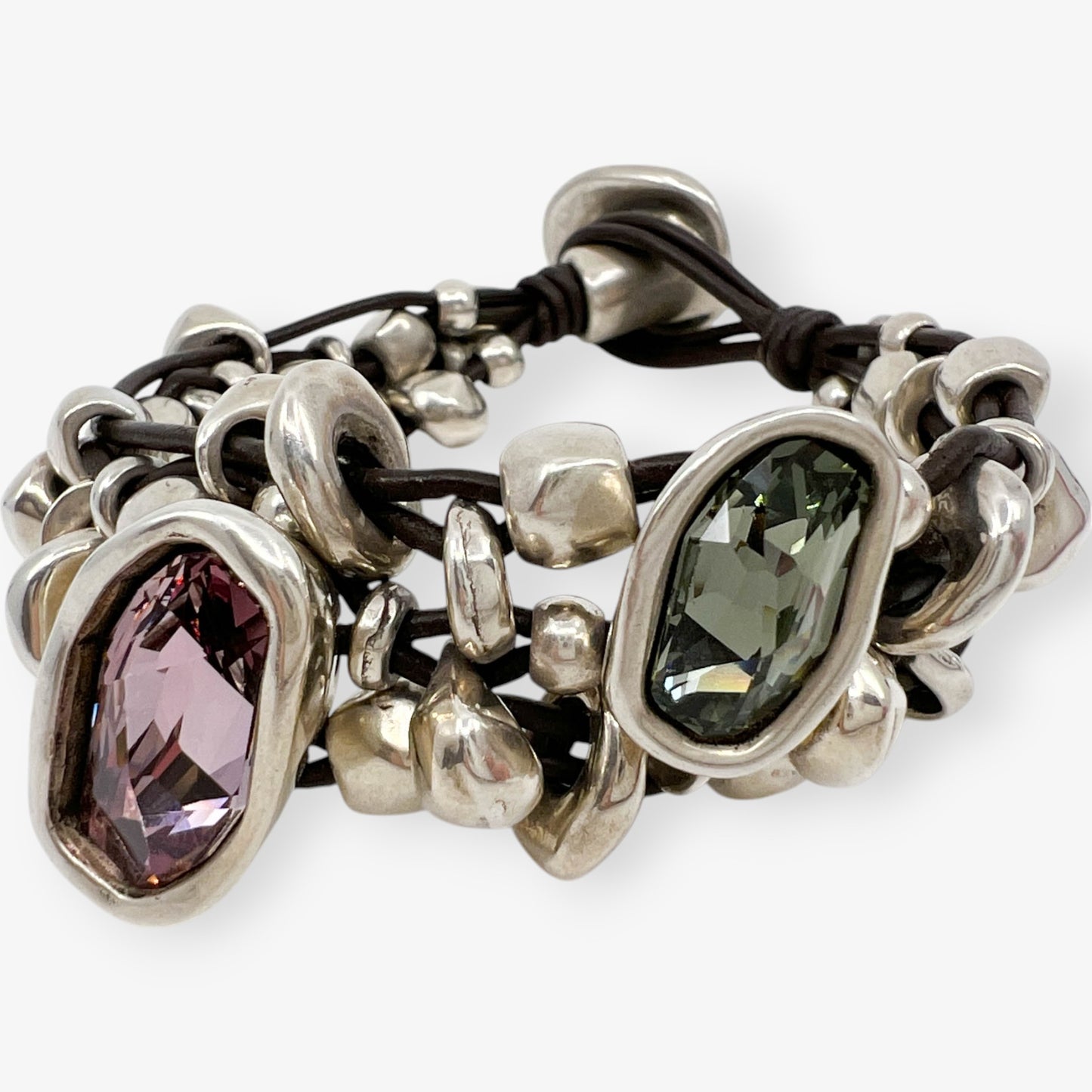 UNOde50 Handmade Crystal, Leather & Silver Bead Bracelet