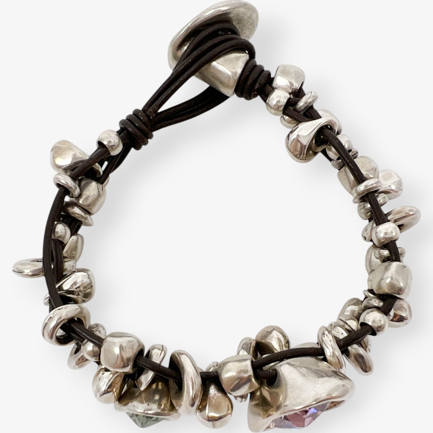 UNOde50 Handmade Crystal, Leather & Silver Bead Bracelet