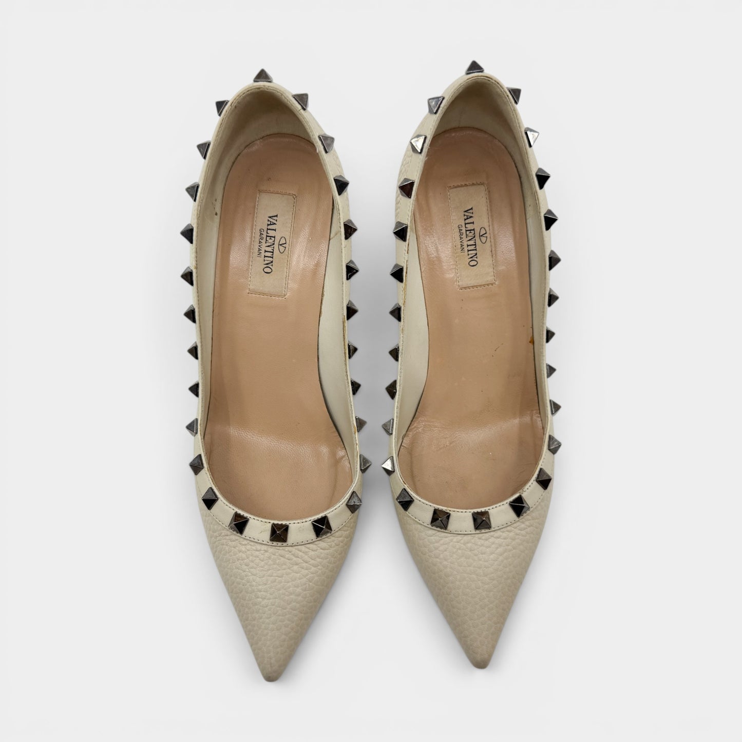 Valentino Ivory Leather Rock Stud Heels Shoes EU38.5 ~ AU7.5
