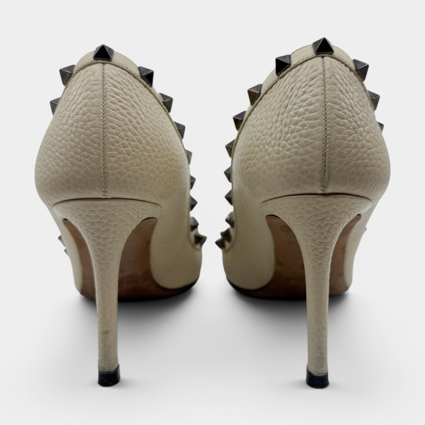 Valentino Ivory Leather Rock Stud Heels Shoes EU38.5 ~ AU7.5
