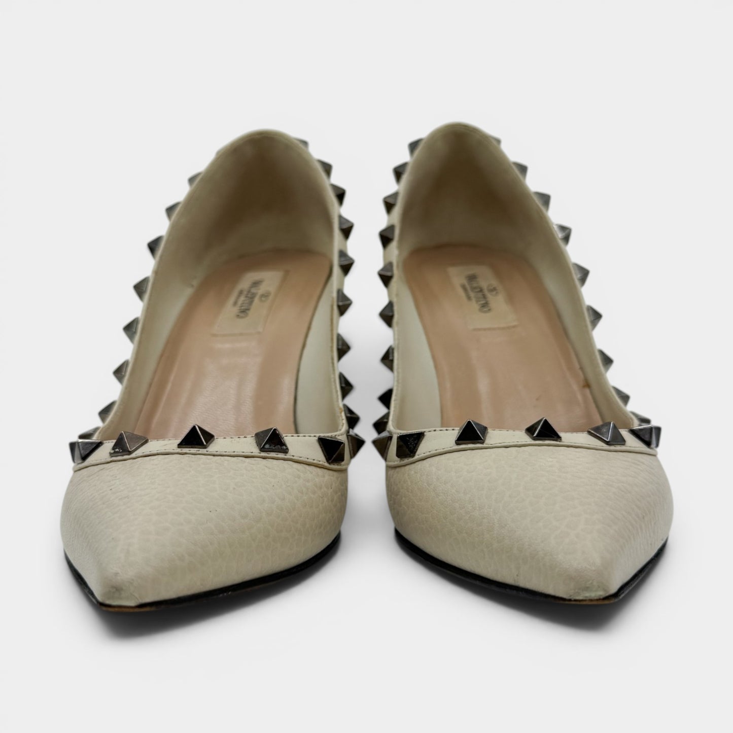 Valentino Ivory Leather Rock Stud Heels Shoes EU38.5 ~ AU7.5