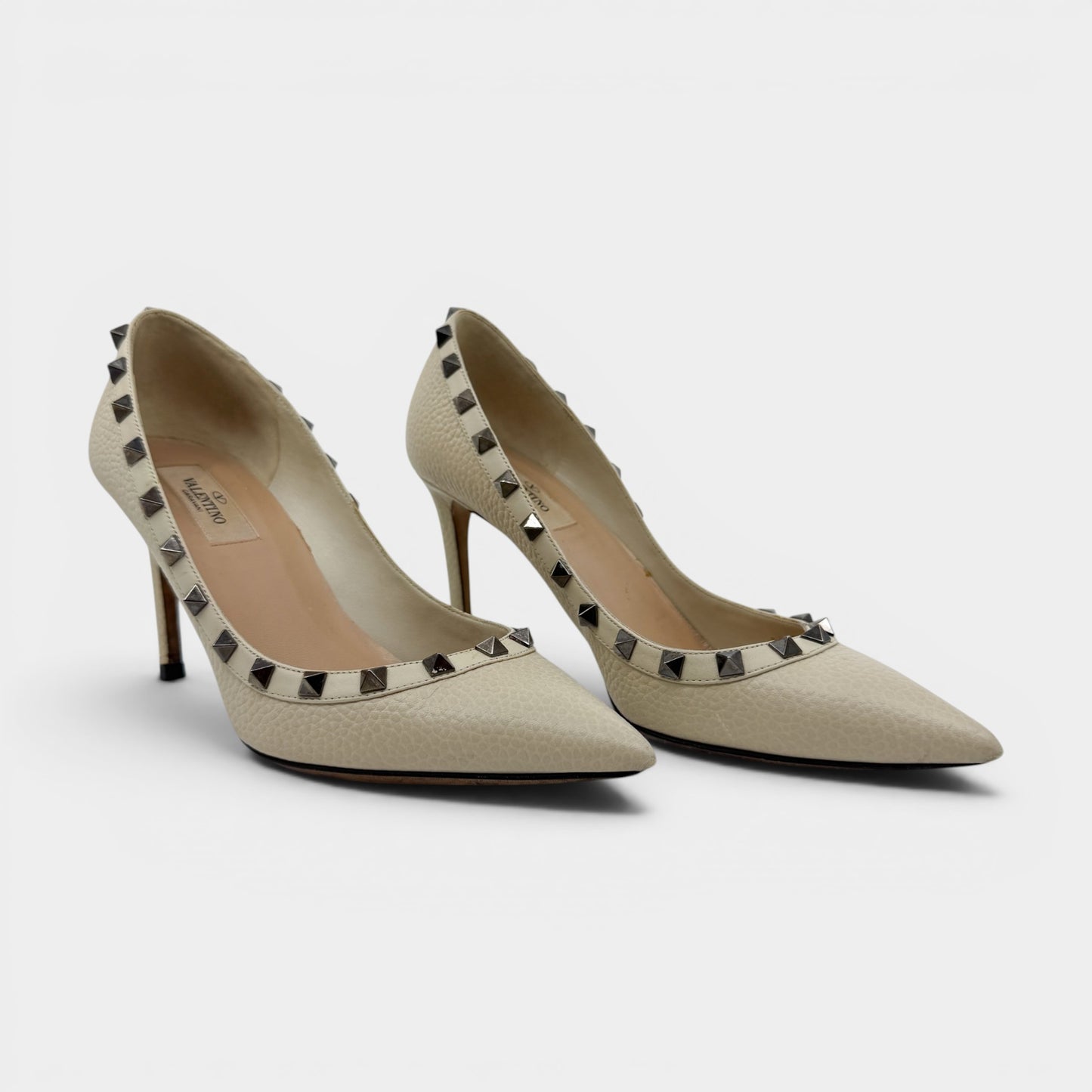 Valentino Ivory Leather Rock Stud Heels Shoes EU38.5 ~ AU7.5