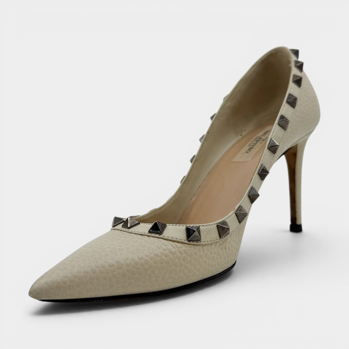 Valentino Ivory Leather Rock Stud Heels Shoes EU38.5 ~ AU7.5