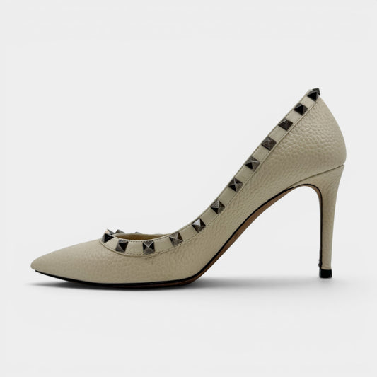 Valentino Ivory Leather Rock Stud Heels Shoes EU38.5 ~ AU7.5