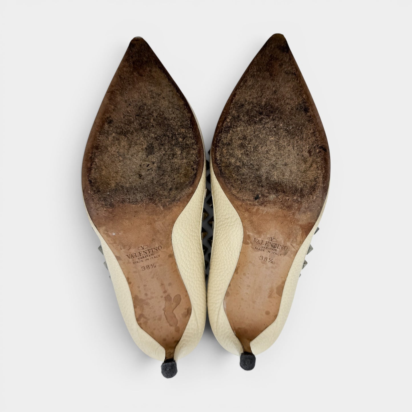 Valentino Ivory Leather Rock Stud Heels Shoes EU38.5 ~ AU7.5