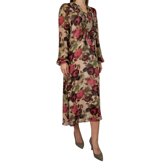 Verge Rosewood Pink & Green Floral Dress With Slip Medium ~ AU12 [NEW]