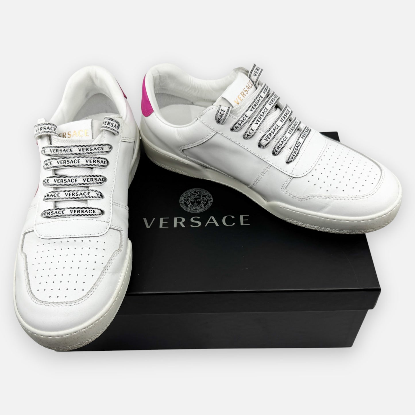 Versace White Leather Pink Medusa Low Top Sneakers EU38 ~ AU7