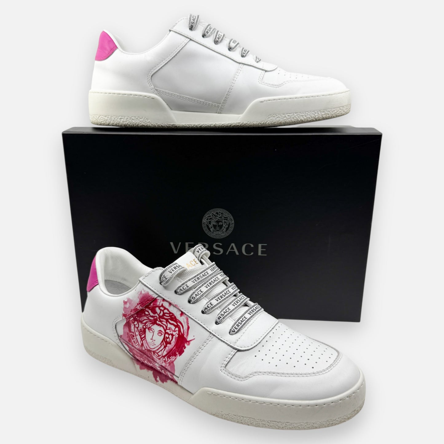 Versace White Leather Pink Medusa Low Top Sneakers EU38 ~ AU7