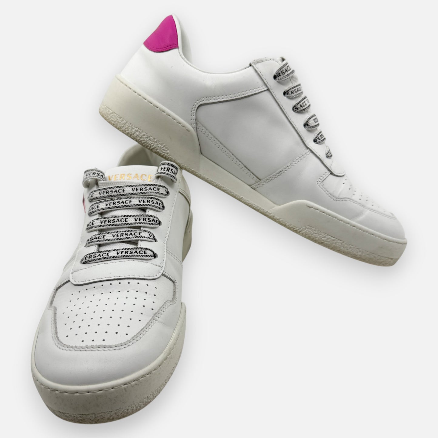 Versace White Leather Pink Medusa Low Top Sneakers EU38 ~ AU7