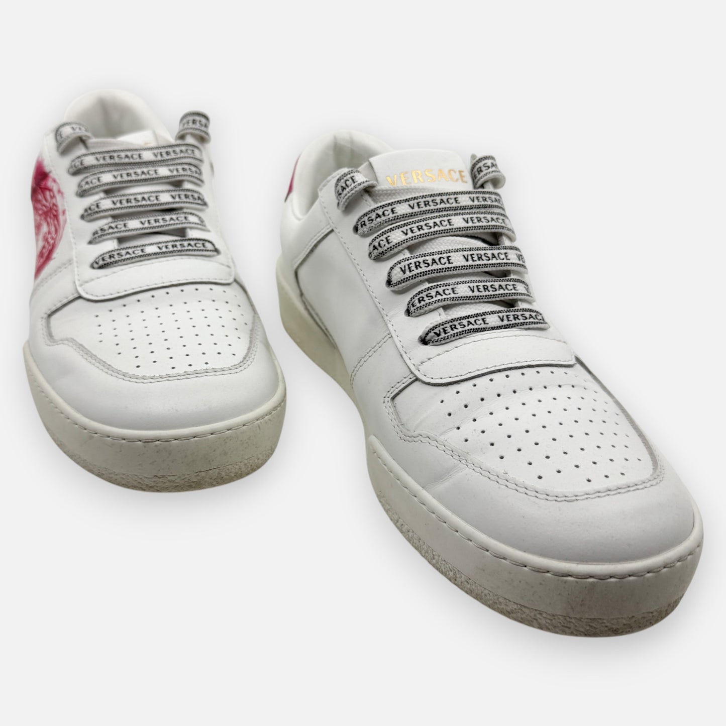 Versace White Leather Pink Medusa Low Top Sneakers EU38 ~ AU7