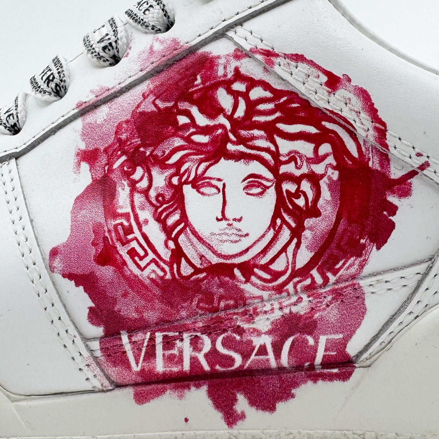 Versace White Leather Pink Medusa Low Top Sneakers EU38 ~ AU7