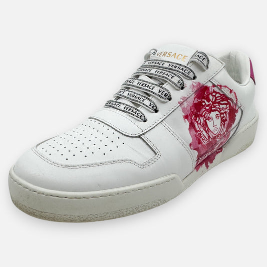 Versace White Leather Pink Medusa Low Top Sneakers EU38 ~ AU7