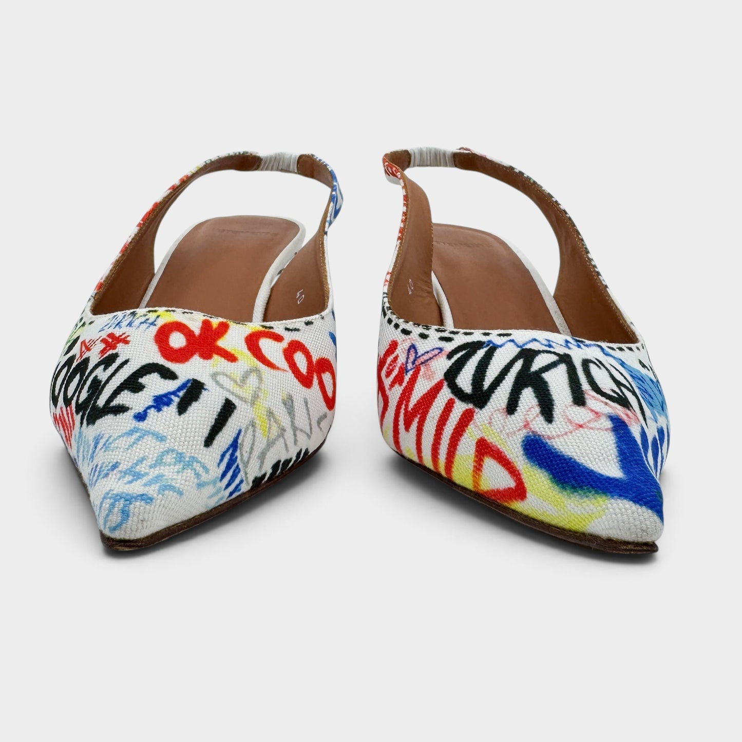 Vetements Multicoloured Graffiti Canvas Slingback Kitten Heel Shoes EU40 ~ AU9