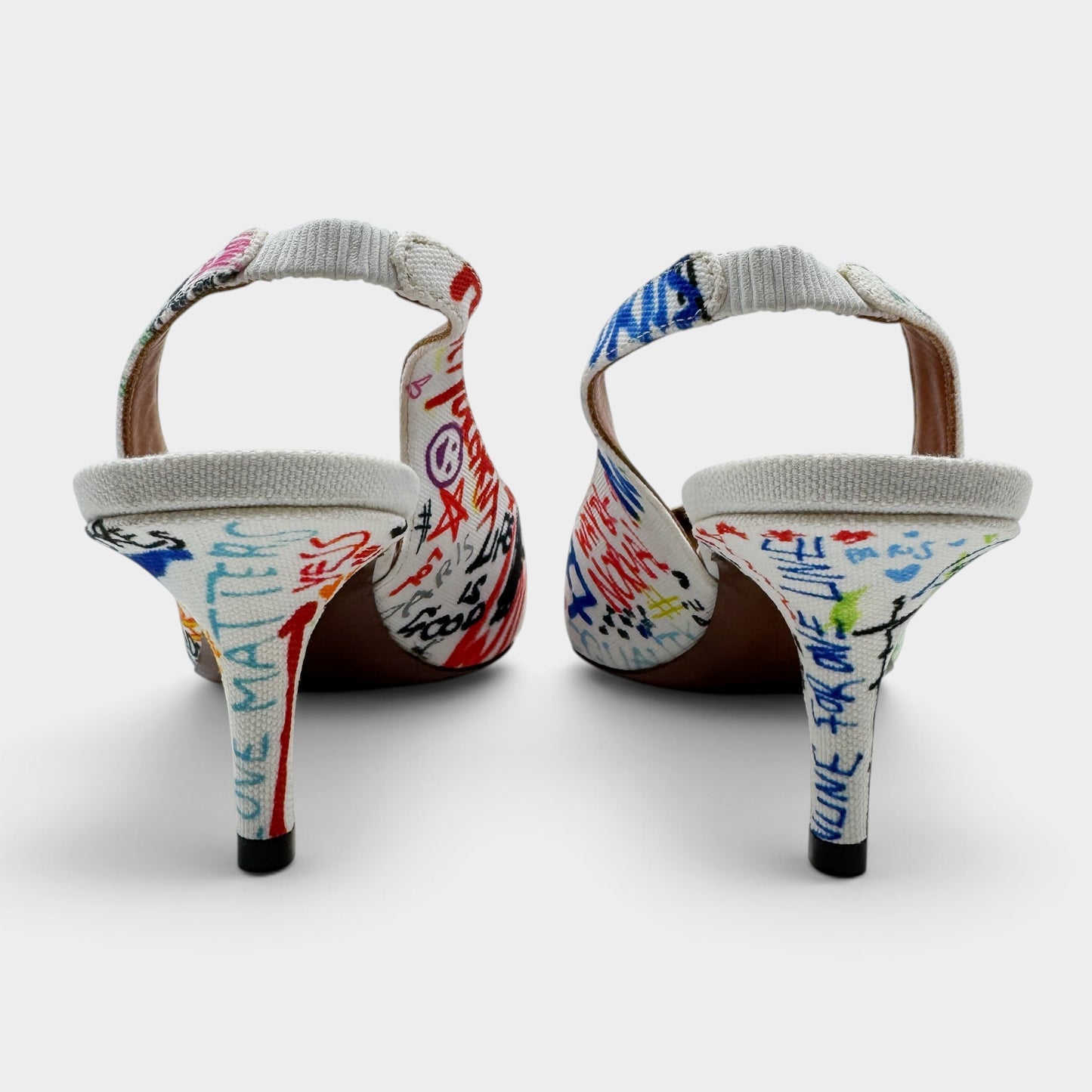 Vetements Multicoloured Graffiti Canvas Slingback Kitten Heel Shoes EU40 ~ AU9