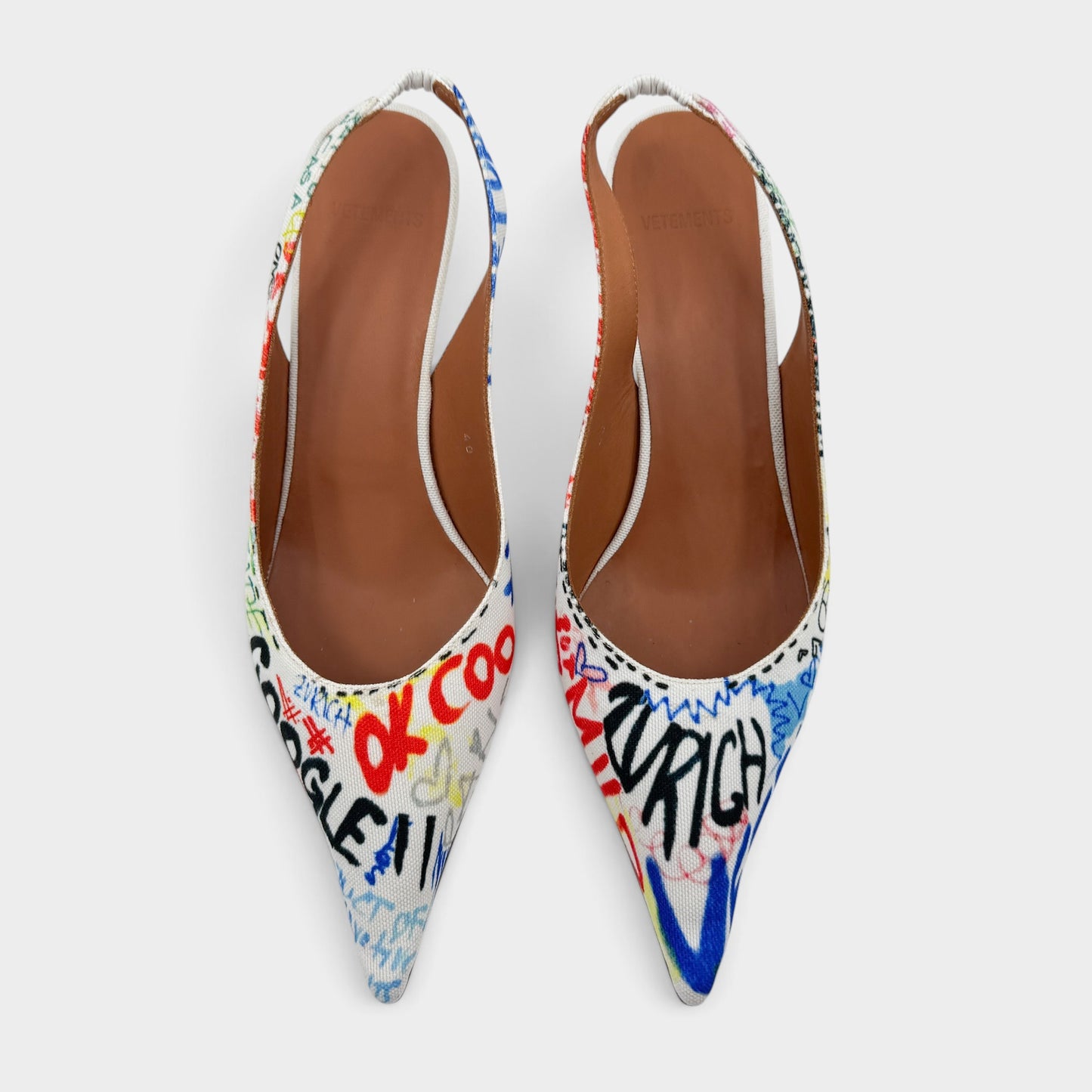 Vetements Multicoloured Graffiti Canvas Slingback Kitten Heel Shoes EU40 ~ AU9