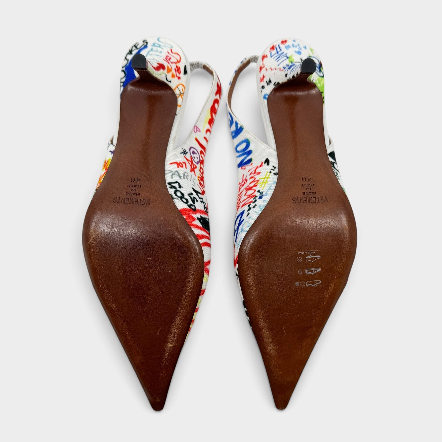 Vetements Multicoloured Graffiti Canvas Slingback Kitten Heel Shoes EU40 ~ AU9