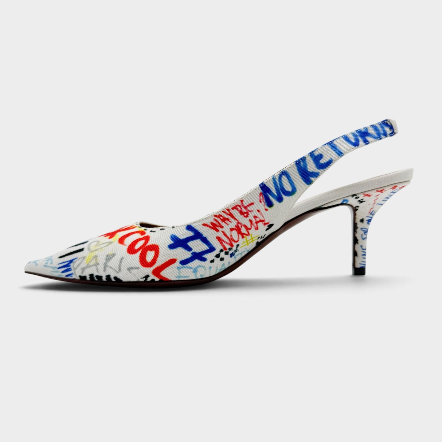 Vetements Multicoloured Graffiti Canvas Slingback Kitten Heel Shoes EU40 ~ AU9