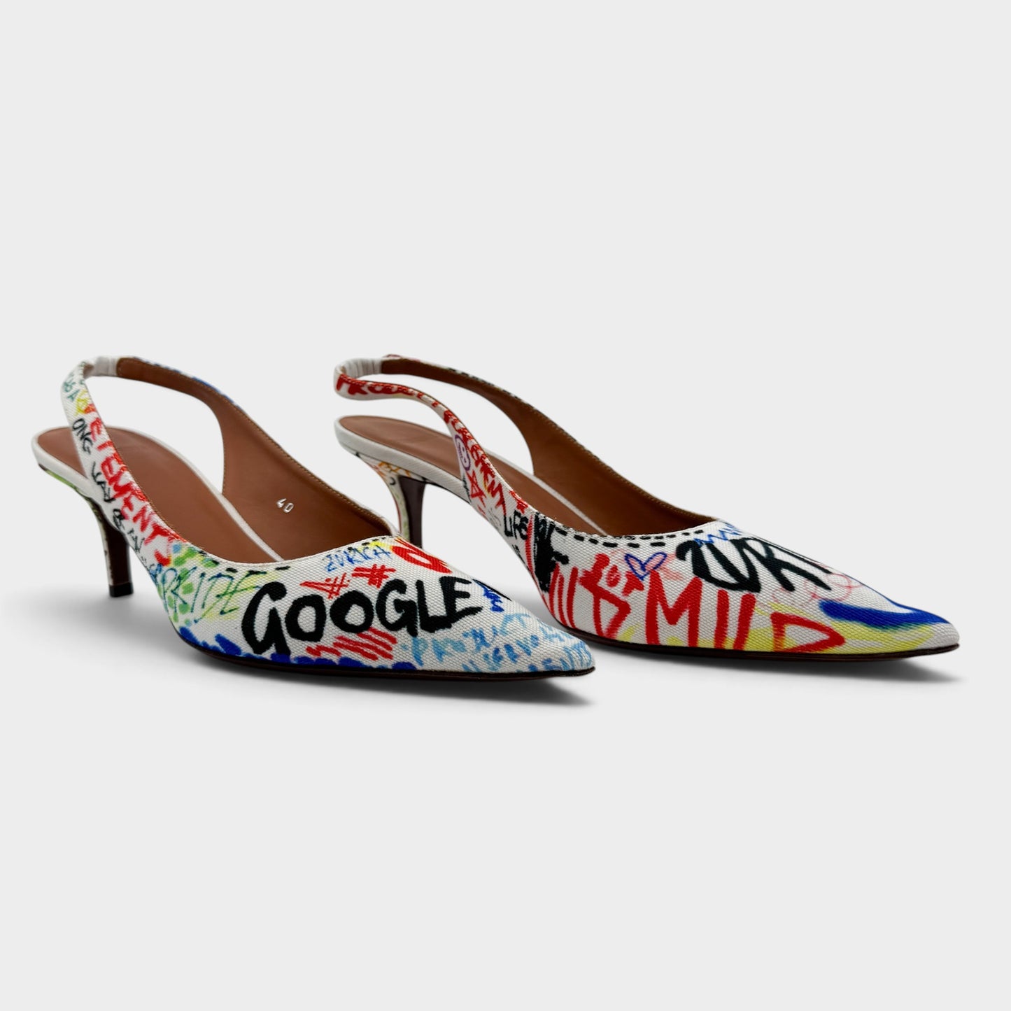 Vetements Multicoloured Graffiti Canvas Slingback Kitten Heel Shoes EU40 ~ AU9