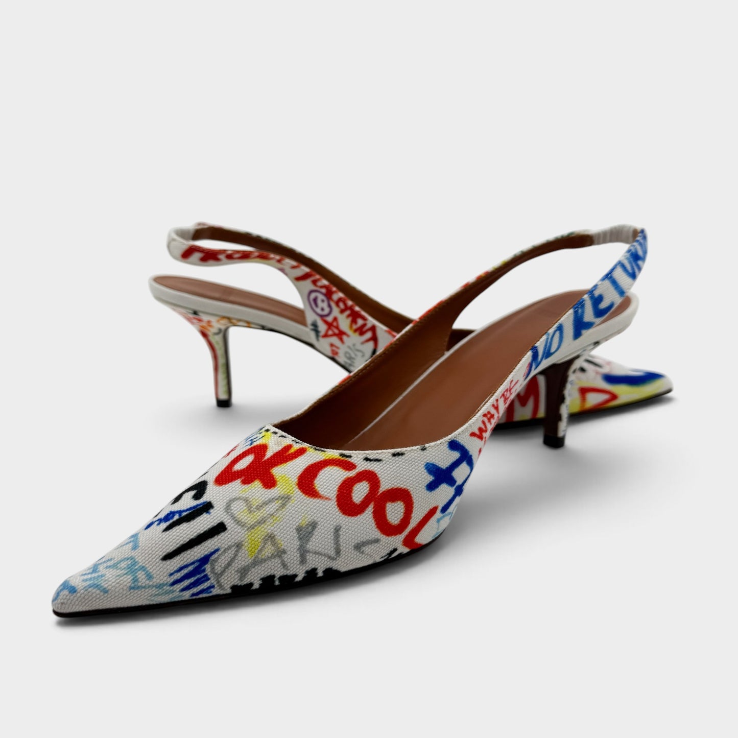 Vetements Multicoloured Graffiti Canvas Slingback Kitten Heel Shoes EU40 ~ AU9